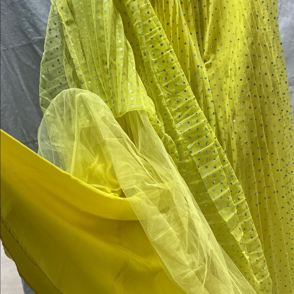 J CREW Elegant/Stunning Yellow Tulle w/blue glitter spots Pleated Skirt size 8 - Picture 6 of 6